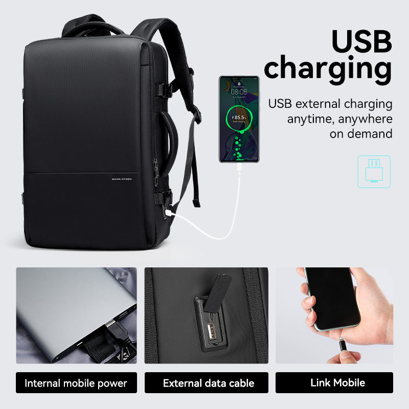Mark Ryden Global black 40L travel backpack with USB charging for business trips