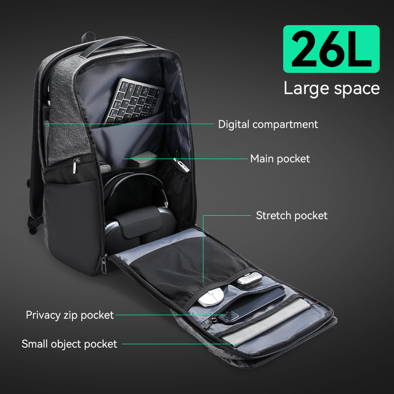 MarkRyden Global 26L anti-theft travel backpack with multiple compartments