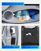 Mark Ryden lightweight duffle bag with wet-dry separation, small storage pocket, and back zipper pocket for modern travelers