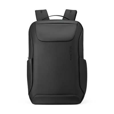 Eminence black sleek leather waterproof backpack with multiple compartments and USB port by MARK RYDEN