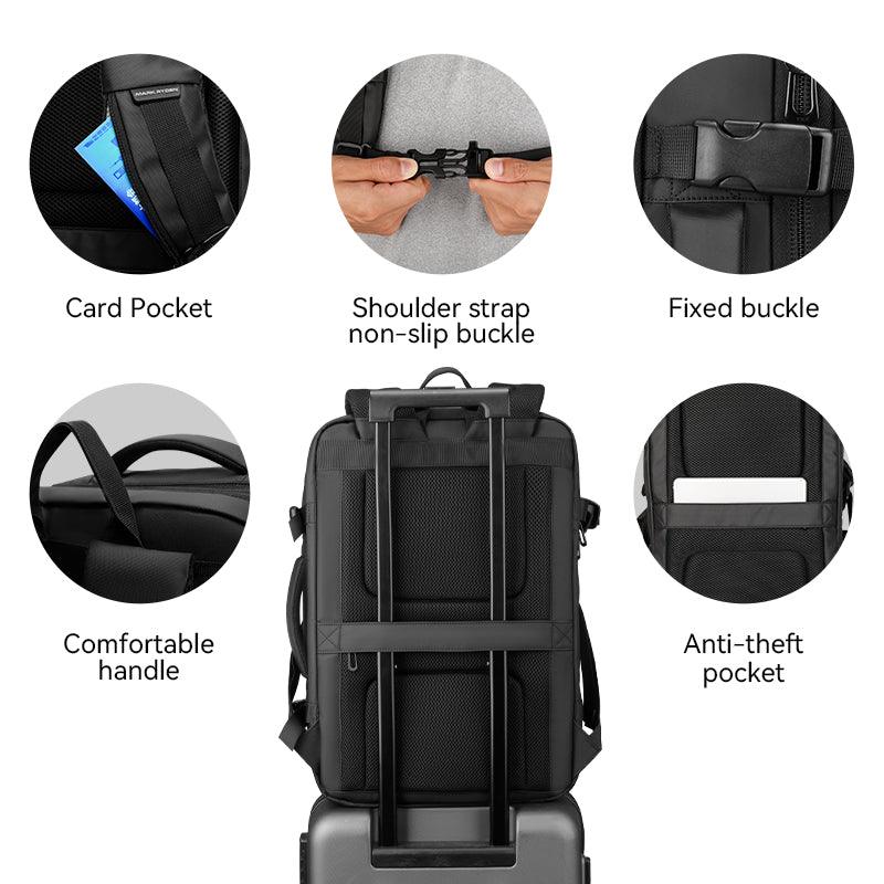 MarkRyden Global expandable laptop backpack with anti-theft pocket, card pocket features