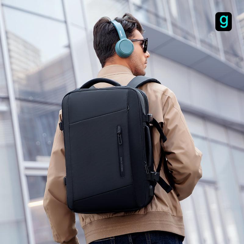 Mark Ryden Global's black expandable laptop backpack for modern travelers