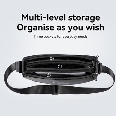 Mark Ryden Global: Black waterproof crossbody bag with 3 storage pockets