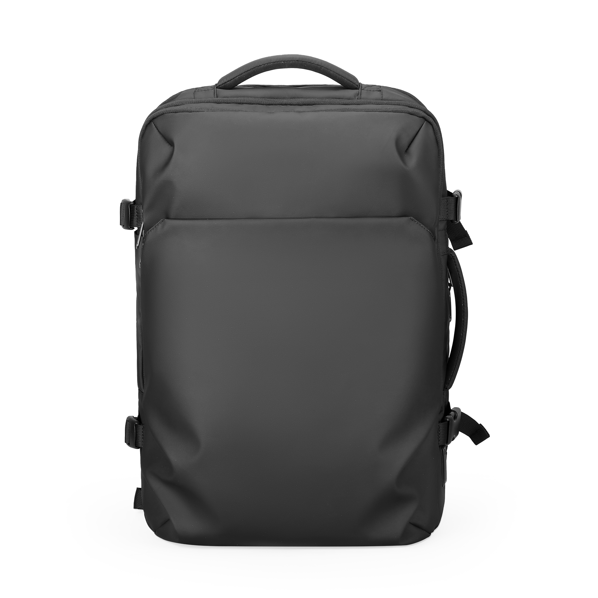 Black multifunctional USB water-repellent backpack for modern travelers by MarkRyden Global