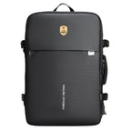 Mark Ryden black anti-theft backpack with logo, secure buckles, modern design