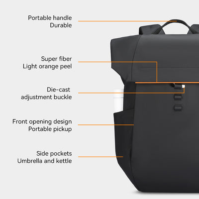 MARK RYDEN Global 180° closure 28L multi-functional backpack w/portable handle, front pocket, side pockets
