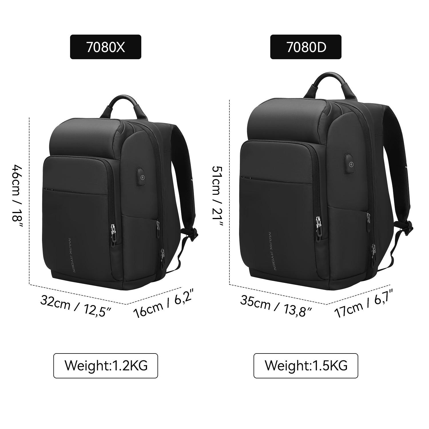 Mark Ryden black anti-theft carry-on laptop backpacks with size measurements