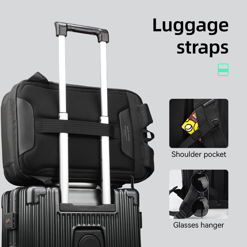 Mark Ryden Global black hard-shell backpack with luggage straps, shoulder pocket & glasses hanger for work
