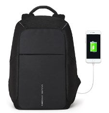Black anti-theft USB charging backpack by Mark Ryden Global