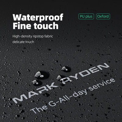 Mark Ryden waterproof ripstop backpack material test with water droplets