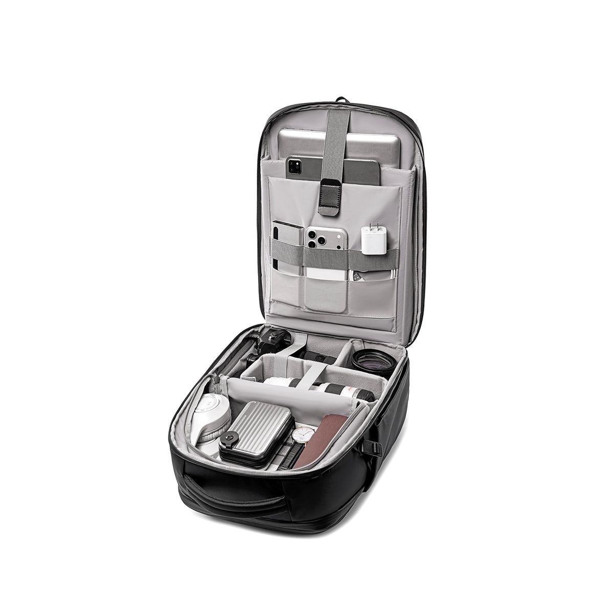 VaultCam: 17.3" Laptop Camera Backpack with Customizable Dividers for Creators