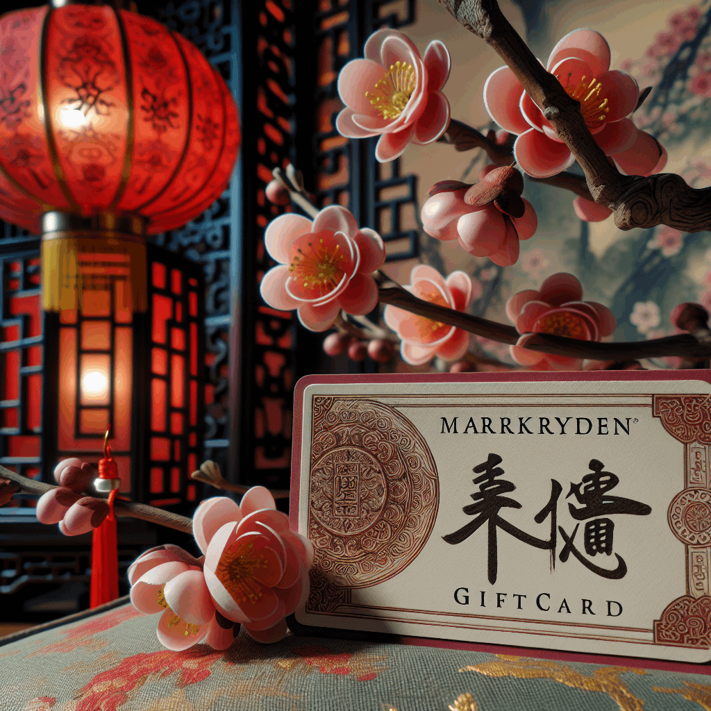 MARKRYDEN gift card with traditional Asian decor, red lantern, cherry blossoms | MARK RYDEN Global