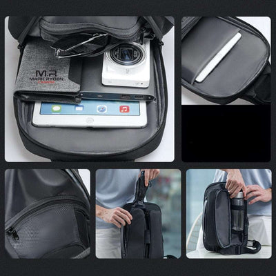 Mark Ryden Global premium double pack crossbody bag with compartments holding tablet, camera, wallet