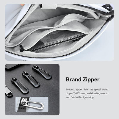 White anti-theft messenger bag interior with YKK zippers | MARK RYDEN Global