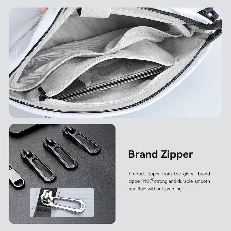 White anti-theft messenger bag interior with YKK zippers | MARK RYDEN Global