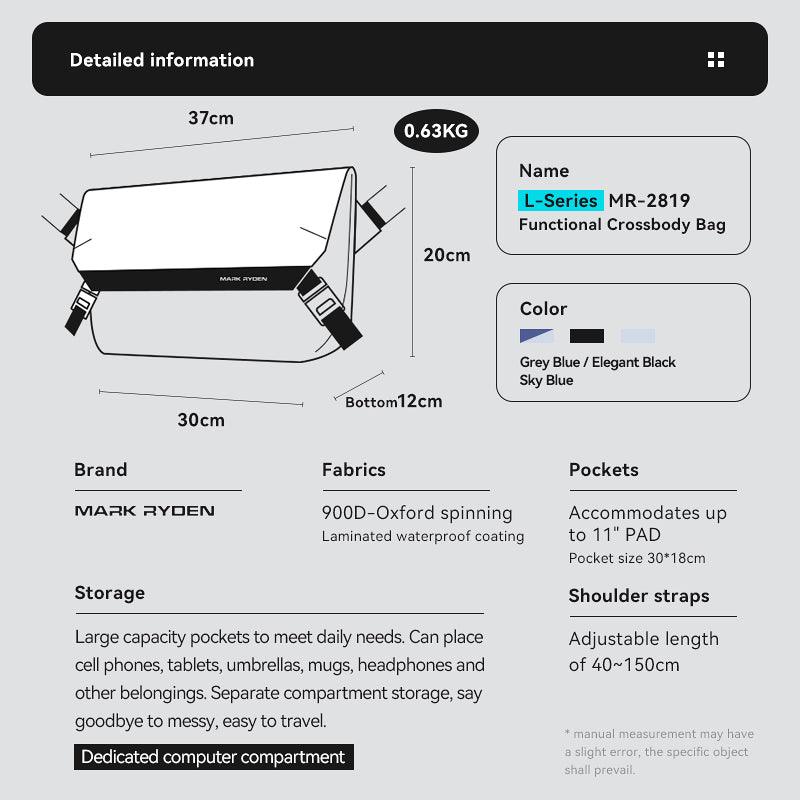 Mark Ryden MR-2819 functional crossbody bag - waterproof Oxford fabric, adjustable strap, dedicated computer compartment