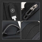 Mini Julius black crossbody bag with USB lightning port, sturdy zippers, padded handle - Mark Ryden Global