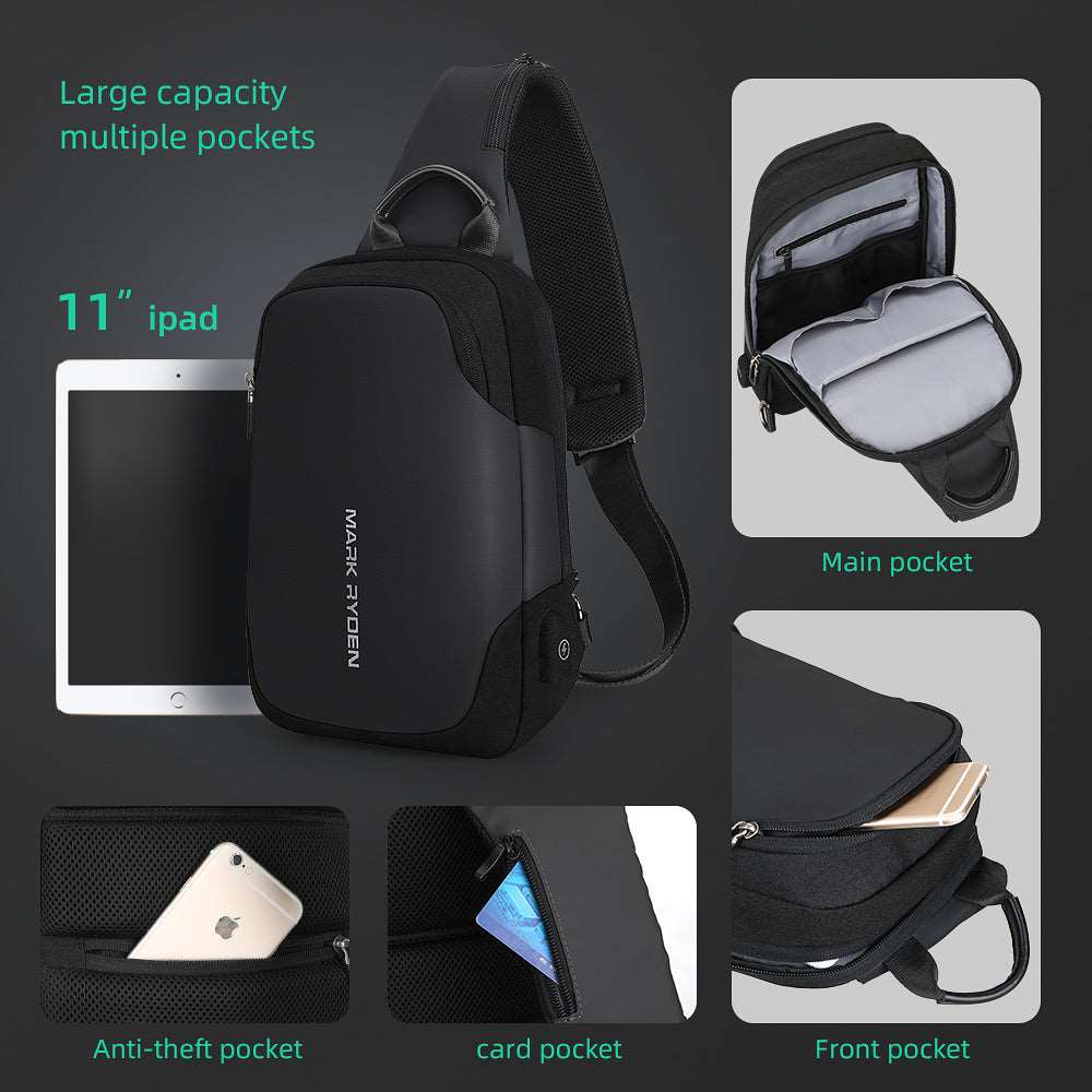 Mark Ryden Global's Mini Julius black anti-theft crossbody with USB charging & multiple pockets