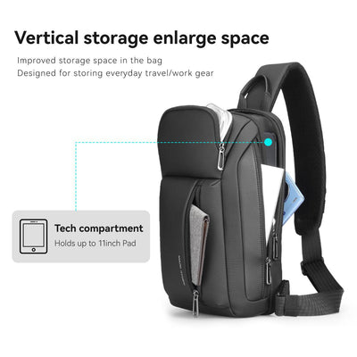 Mark Ryden black crossbody bag with vertical storage & tech compartment
