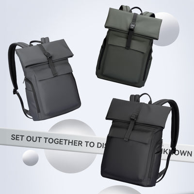 Mark Ryden Global's Minimalism II backpacks: dark gray, olive, black roll-top anti-theft bags for daily commute