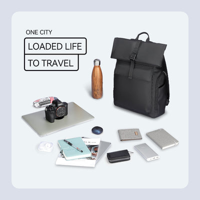 Mark Ryden black minimalism II backpack with daily essentials, anti-theft design for modern commuter