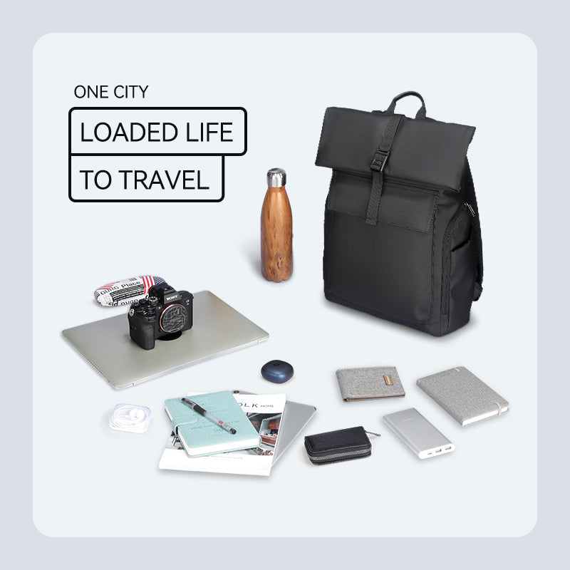 Mark Ryden black minimalism II backpack with daily essentials, anti-theft design for modern commuter