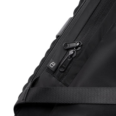 Black Globalist 3-in-1 Tech Travel Backpack with anti-theft lock tag and dual zippers on durable fabric