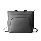 Black tech-integrated messenger bag with dedicated charger compartment by Mark Ryden Global