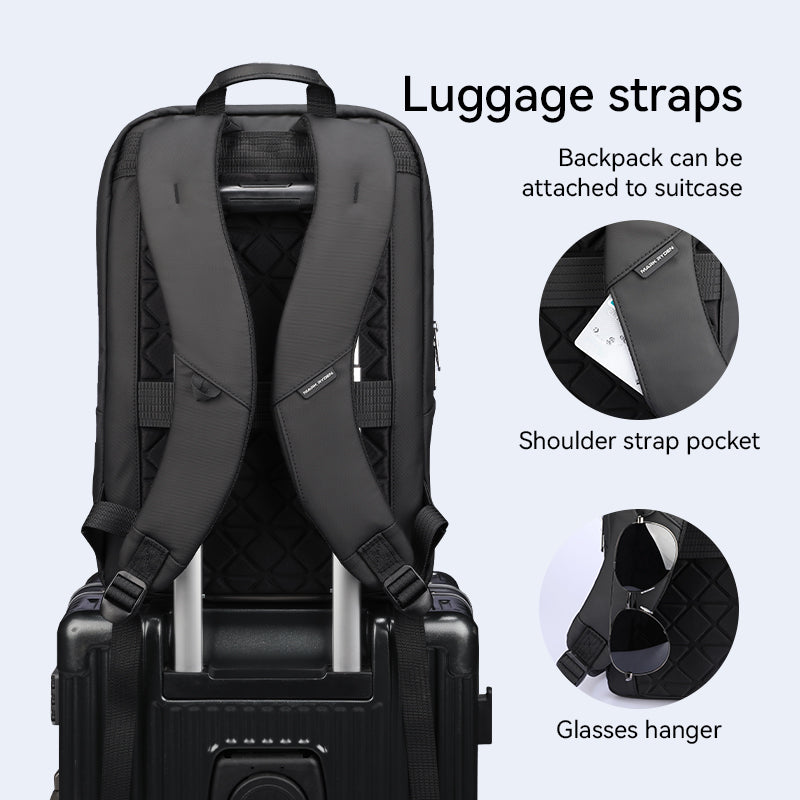 Mark Ryden UrbanLite Pro backpack - sleek black water-resistant business travel bag with luggage straps