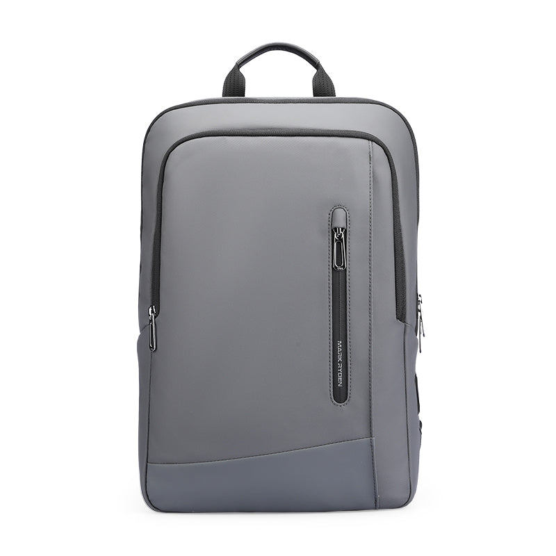MarkRyden Global UrbanLite Pro sleek gray water-resistant business travel backpack with black trim and multiple zippered compartments