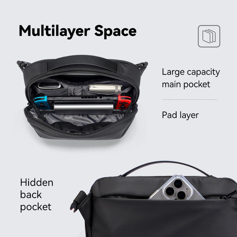 AquaLite waterproof PU leather sling bag with multilayer space, large capacity main pocket, hidden back pocket - Mark Ryden Global