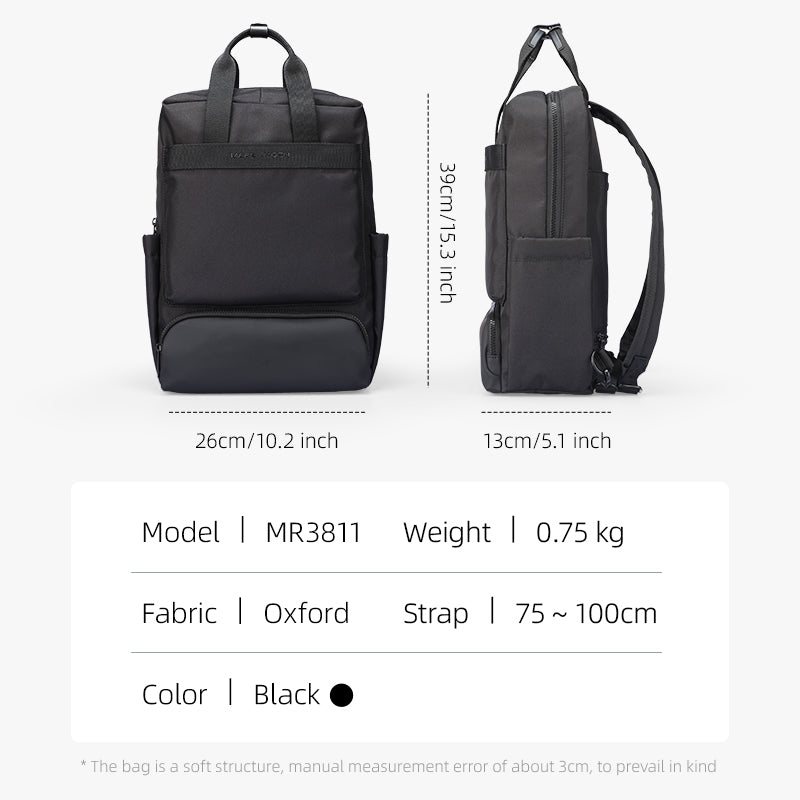 BreezePack lightweight black oxford backpack - 39cm tall, removable straps