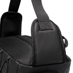 Black waterproof crossbody bag with padded shoulder strap, adjustable strap, and multi-pocket design for explorers.