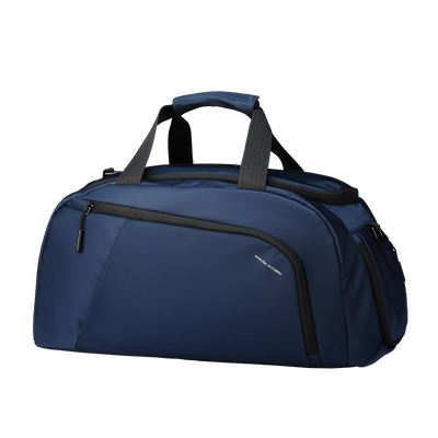 Mark Ryden TripVault navy blue travel duffel bag with separate shoe compartment for gym