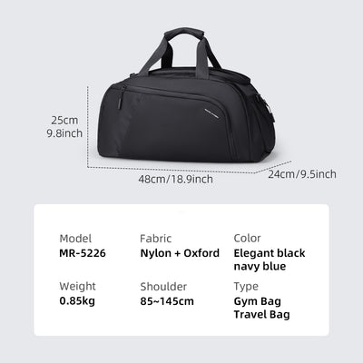 MarkRyden Global TripVault black nylon travel duffel with shoe compartment