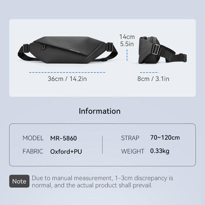 Mark Ryden Global's MetroFlex adaptive urban crossbody bag - black Oxford+PU fabric, 36cm length