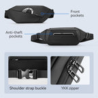 Mark Ryden Global black anti-theft crossbody bag with front pockets, YKK zipper, adjustable buckle