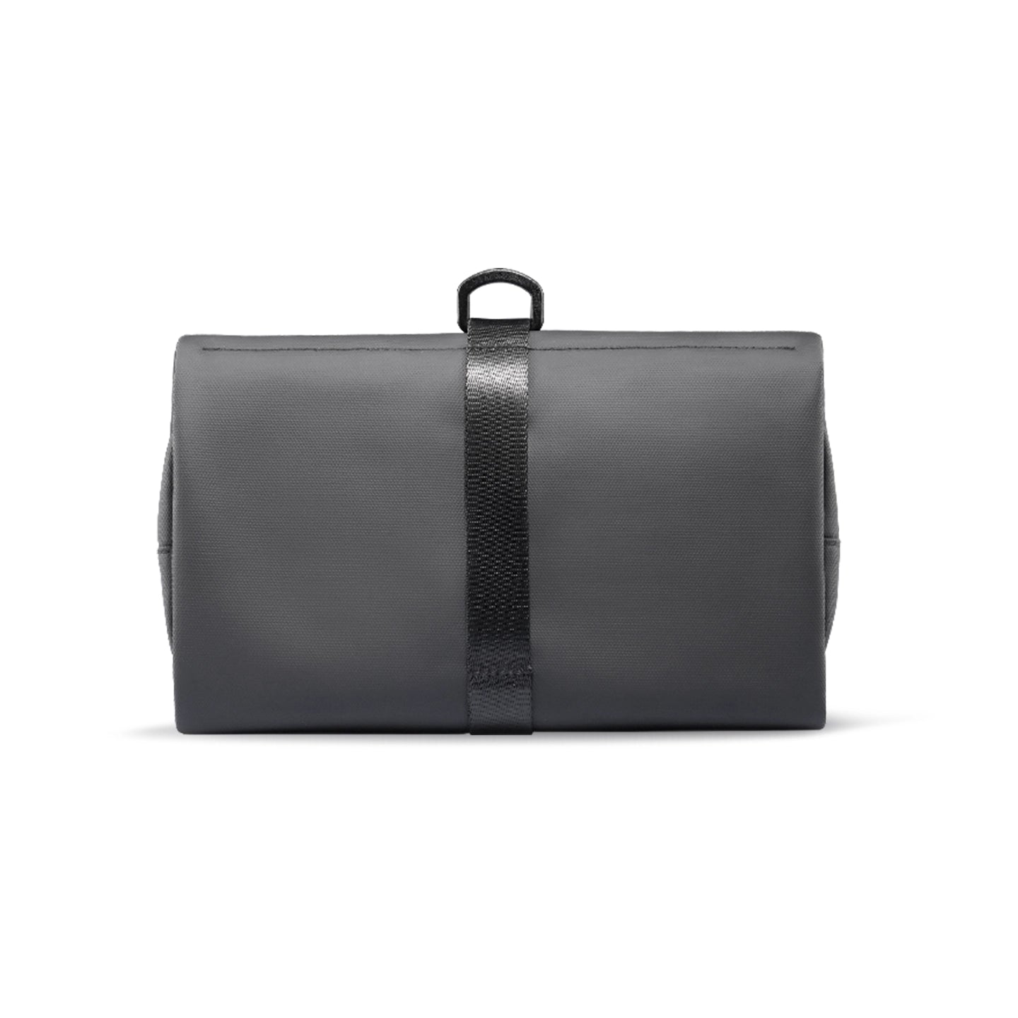 Dark gray MagiClip wet-dry toiletry bag with black strap and D-ring, featuring toothbrush holder for daily use.