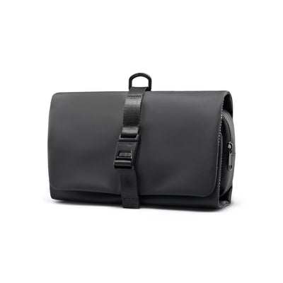Black MagiClip wet-dry toiletry bag with strap, modern travel essential