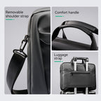 Black featherweight water-resistant briefcase with removable shoulder strap, comfort handle & luggage strap attachment