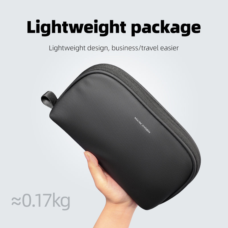 Black Mark Ryden NanoGrid precision-fit toolkit, lightweight (≈0.17kg) design, held in hand for travel/business digital essentials storage.
