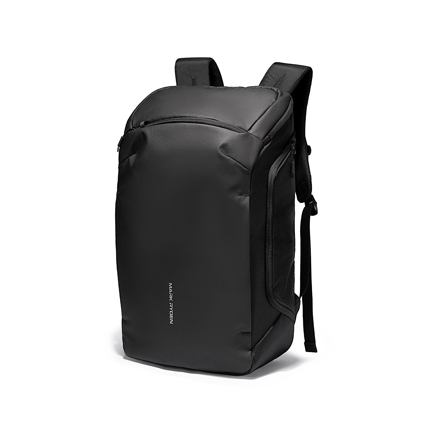 Black Mark Ryden AeroLock lightweight backpack with breathable straps, multiple zippered compartments, and sleek design for commuters.