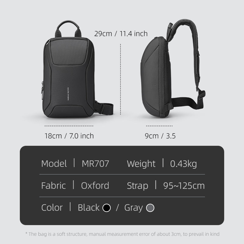StealthChest RFID secure chest bag - black oxford fabric backpack 29x18x9cm