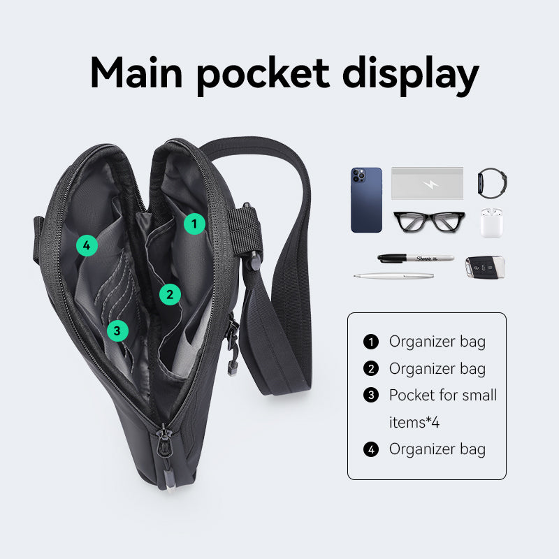 MarkRyden Global ProCarry black business sling bag main pocket display with organizers