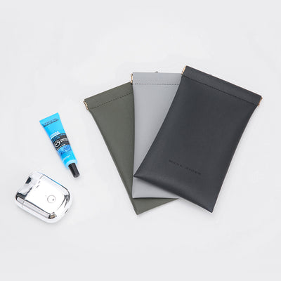 Mark Ryden sunglasses pouches in dark gray, olive, light gray - travel accessory