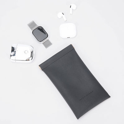 Mark Ryden Global black leather sunglasses pouch for eyeglasses/cables with tech accessories