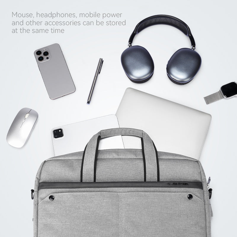 MarkRyden gray tech commuter briefcase holds mouse, headphones, laptop - anti-theft design