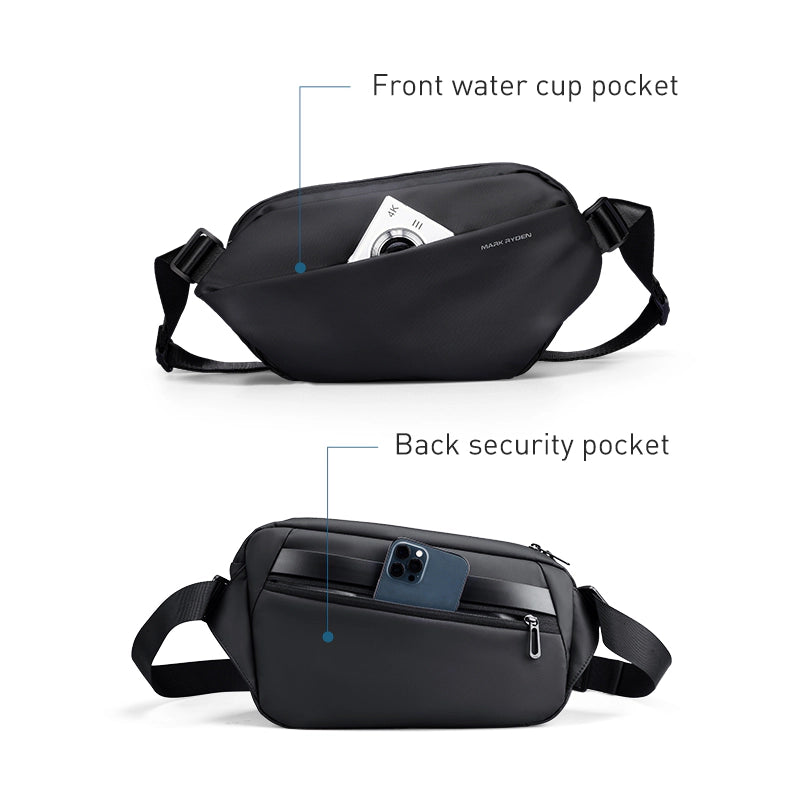 Mark Ryden Global black leather anti-theft city commuter messenger bag with front water pocket and back security pocket