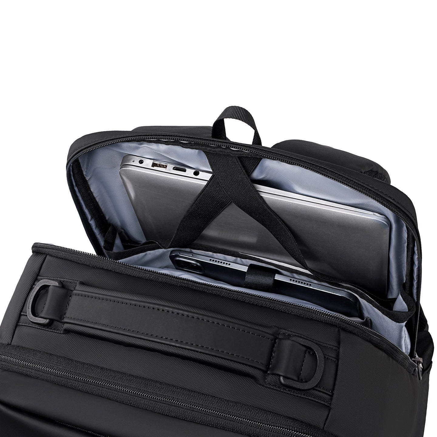 MarkRyden Compacto Pro black backpack interior with laptop & phone compartments