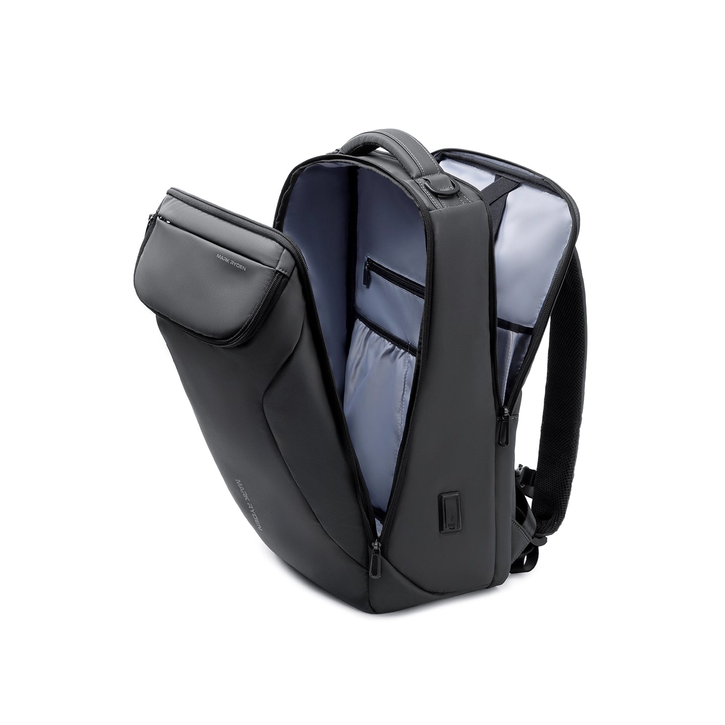 Mark Ryden Compacto Pro futuristic daily backpack - black with open compartments, large capacity